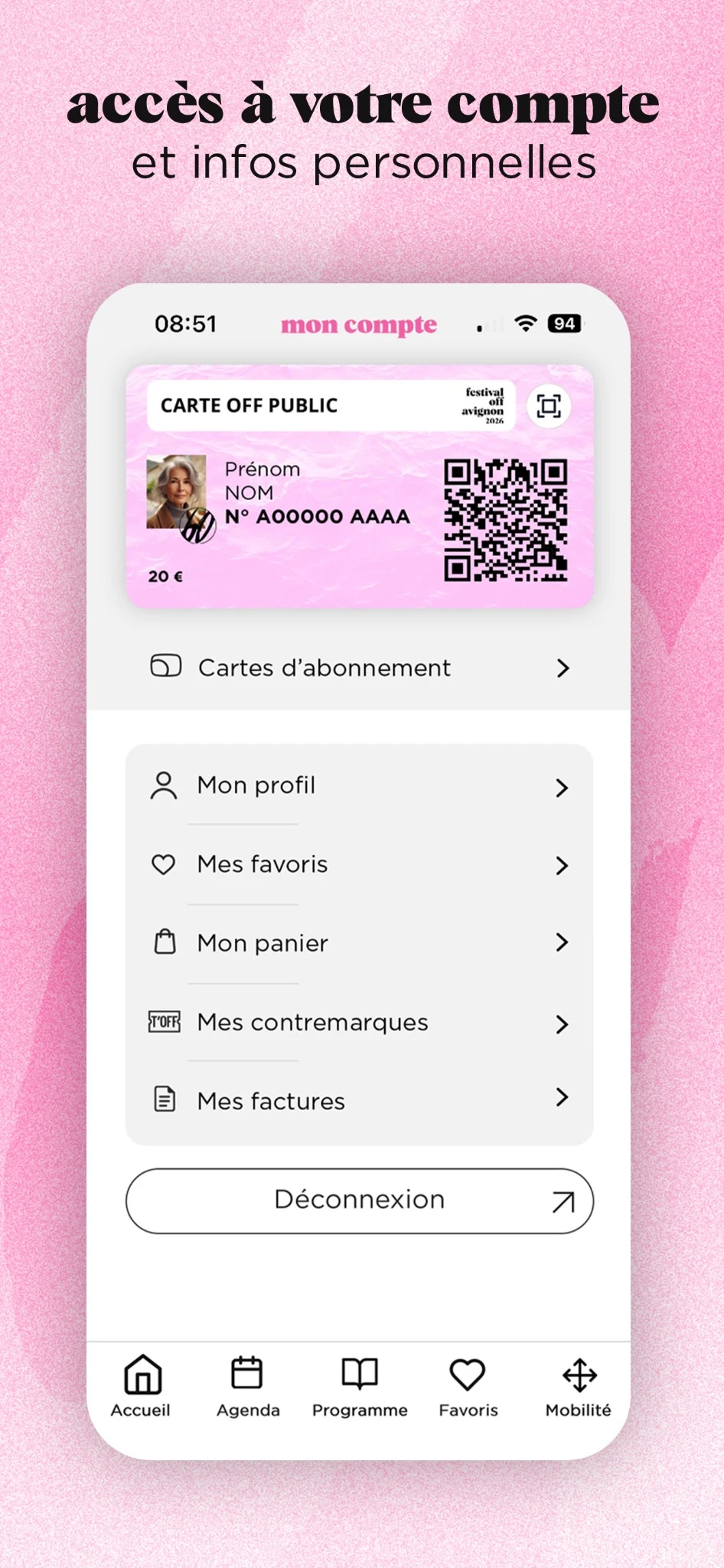 L’espace personnel — application Festival OFF Avignon